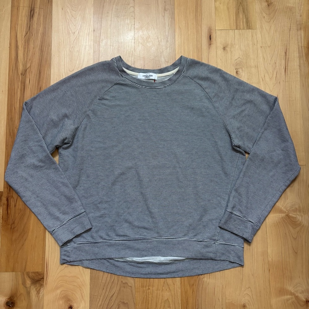 Carly Jean Navy White Striped Knit Crew Sweatshirt Top